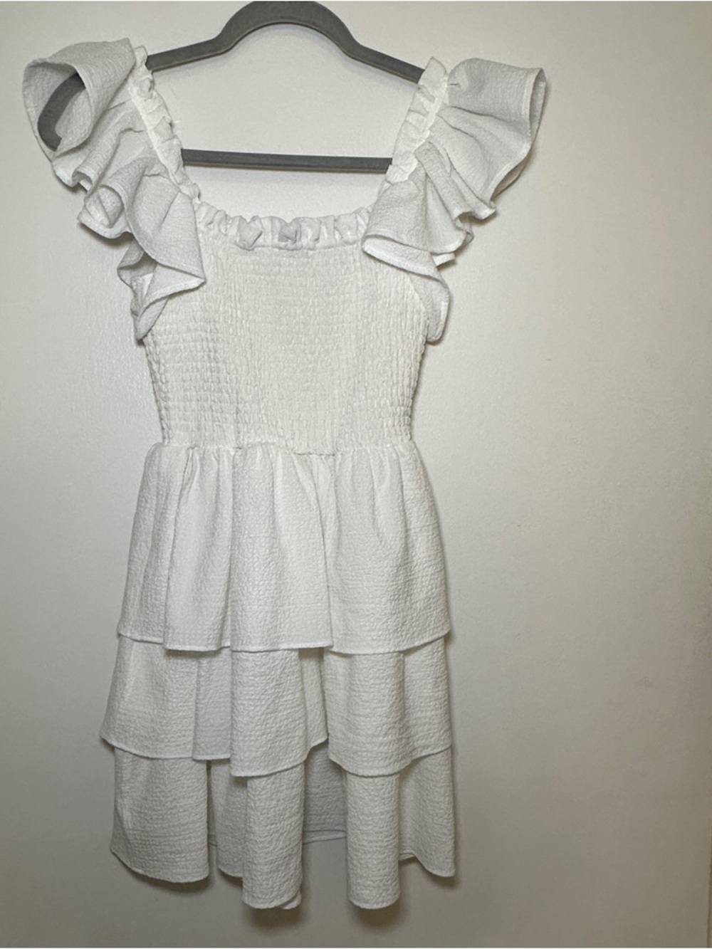 Express White Smocked Ruffle Tiered Dress - Picture 2 of 6